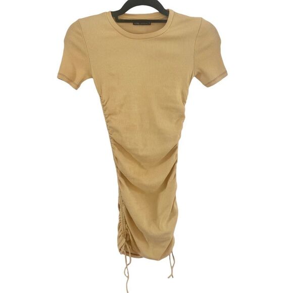 Zara Dresses & Skirts - Zara Ribbed Side Ruched Mini Bodycon Dress Yellow Small